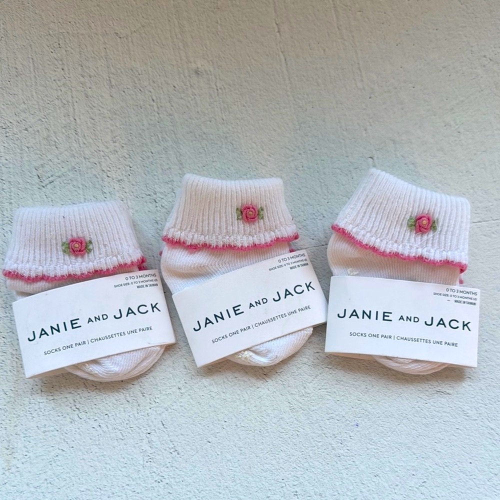 Janie and Jack Pink Rosebud Socks - Bundle of 3